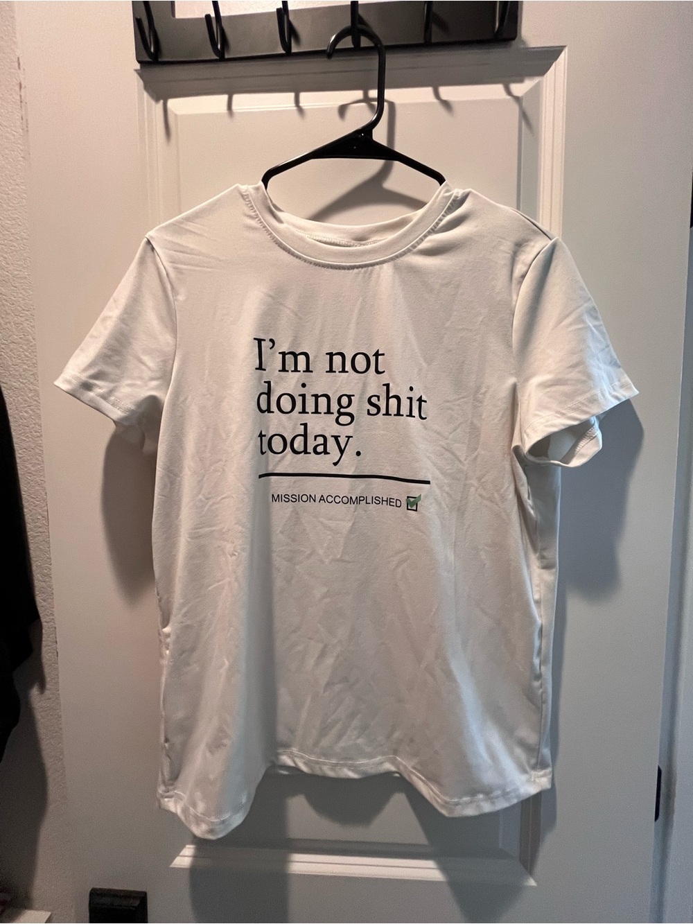 SHEIN White Graphic Tee with Black Slogan